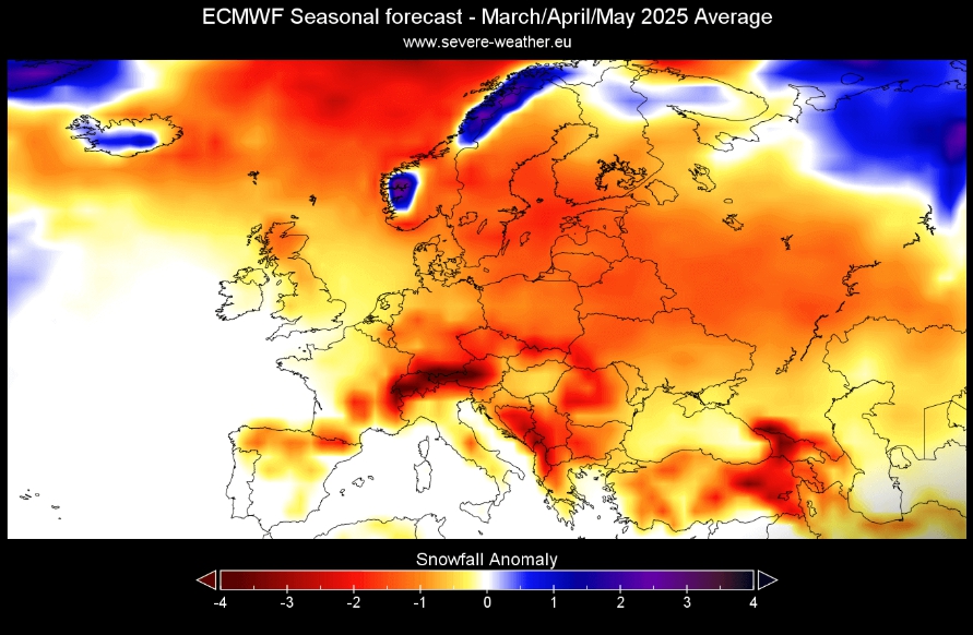 Vyššie teploty v mesiacoch marec až máj možno očakávať najmä v strednej a západnej Európe
