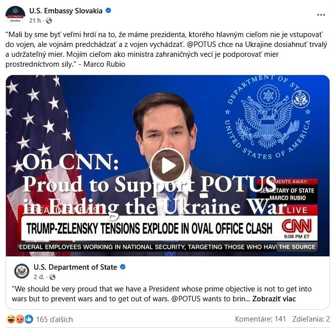 Postoj ambasády USA sa