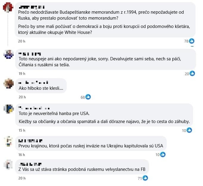 Postoj ambasády USA sa