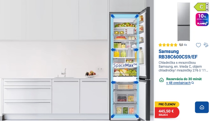 S PLANEO+ kúpite chladničku Samsung RB38C600CS9/EF o 11 % lacnejšie! 
