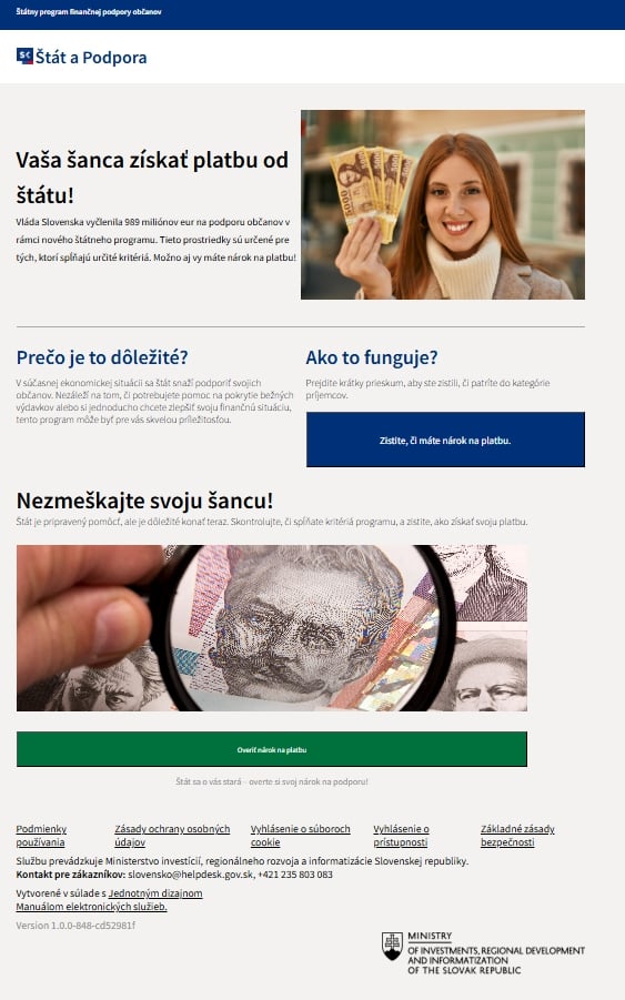 Vzhľad podvodnej vládnej stránky