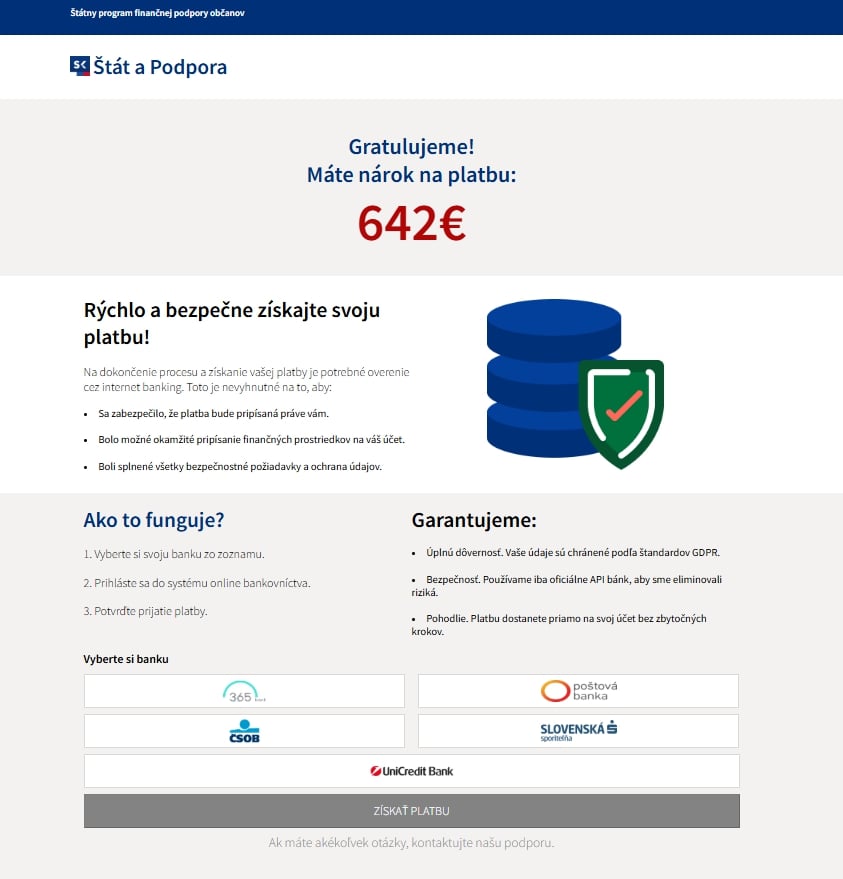 Vzhľad podvodnej vládnej stránky