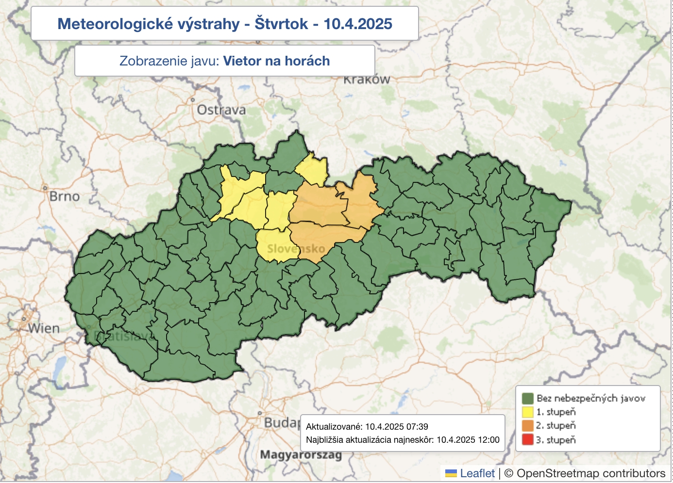 Výstraha pred vetrom na horách