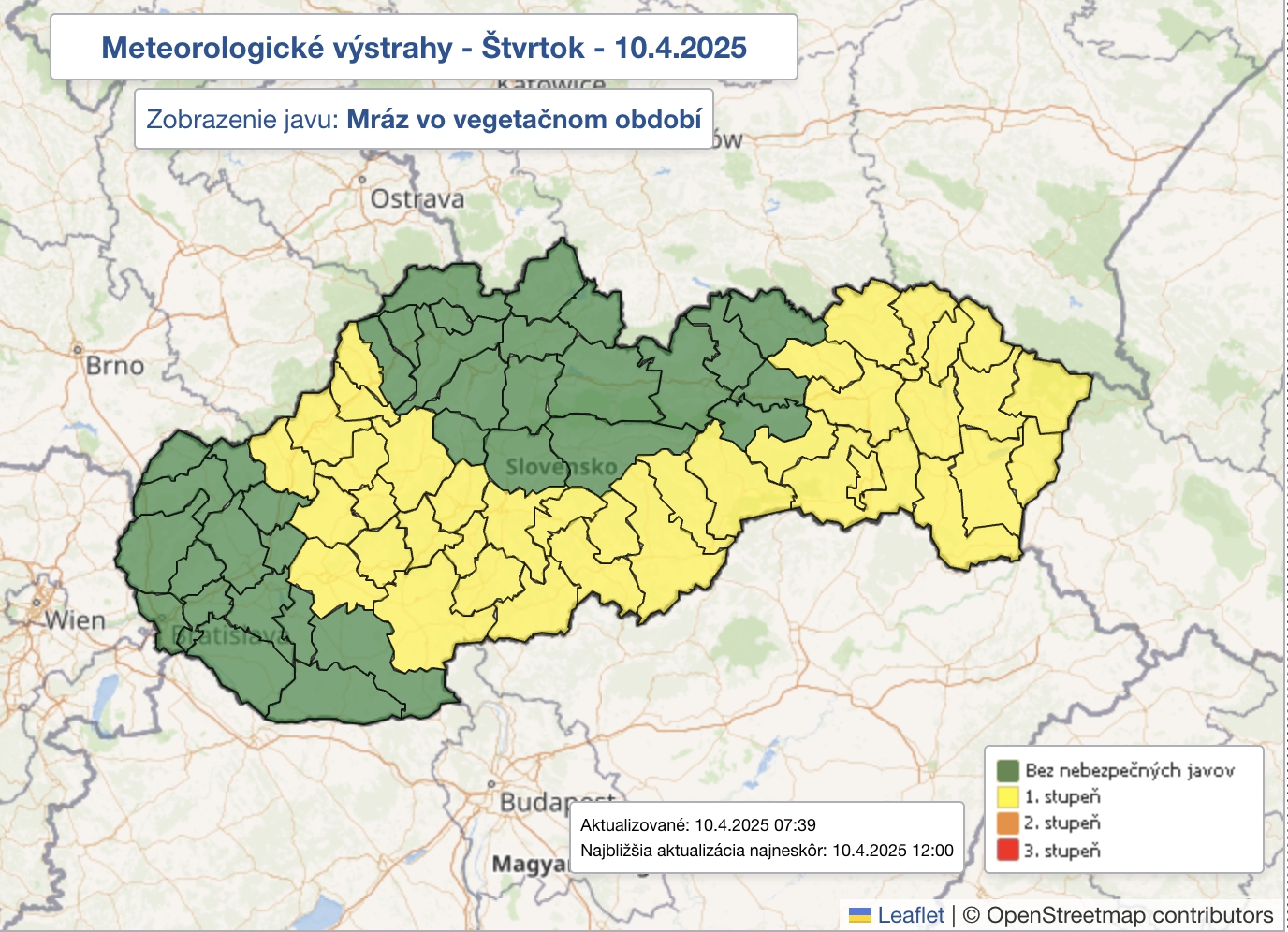Výstraha pred mrazom vo vegetačnom období