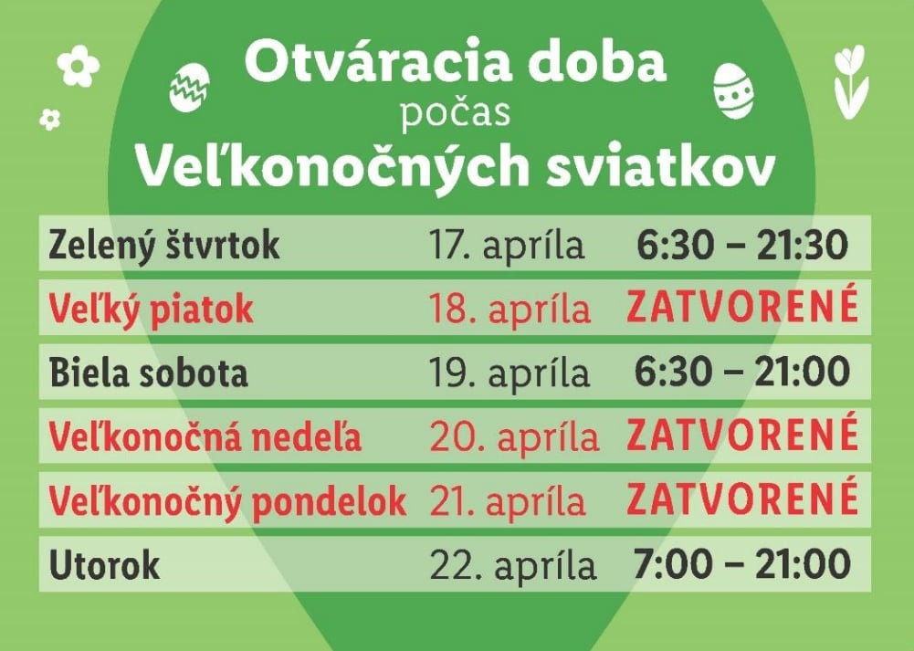 PREHĽAD otváracích hodín reťazcov