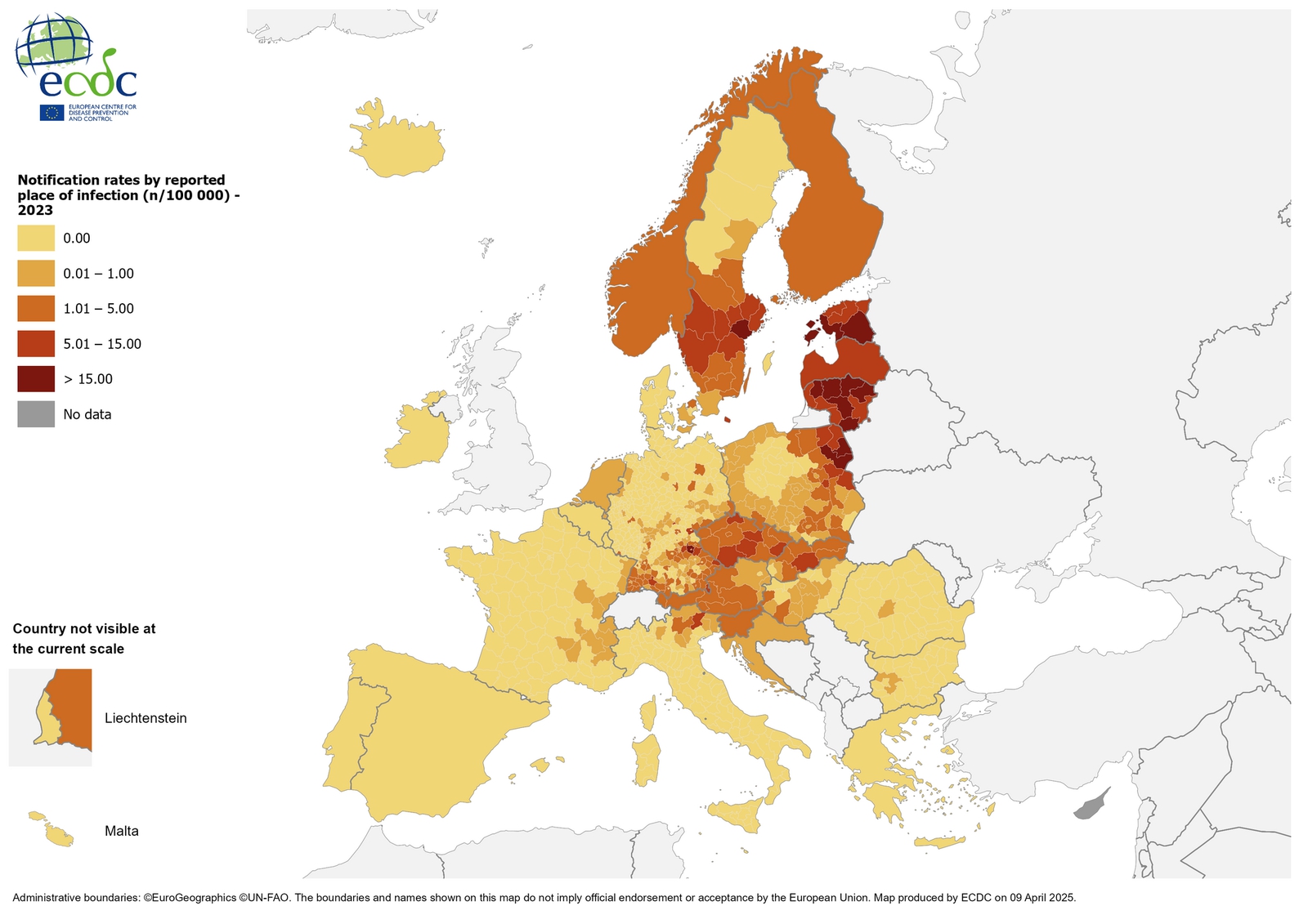 Výskyt klieštovej encefalitídy v Európskej únii (2023)