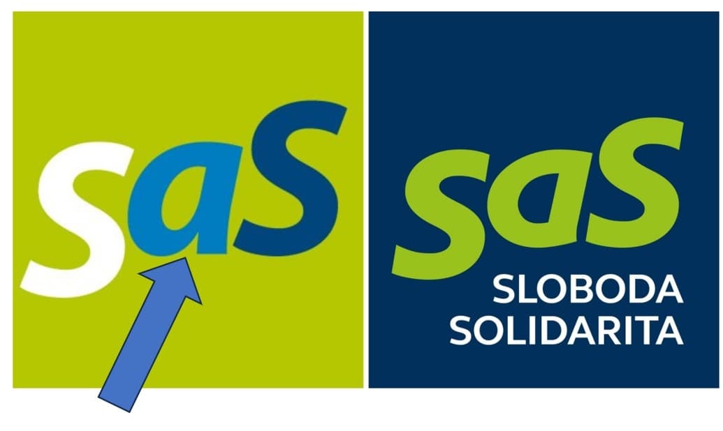 Vľavo podoba loga z roku 2009 a napravo aktuálne logo SaS.