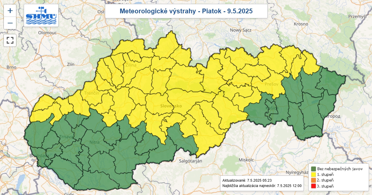 Výstraha prvého stupňa pred prízmným mrazom platí na piatok pre viac ako polovicu Slovenska