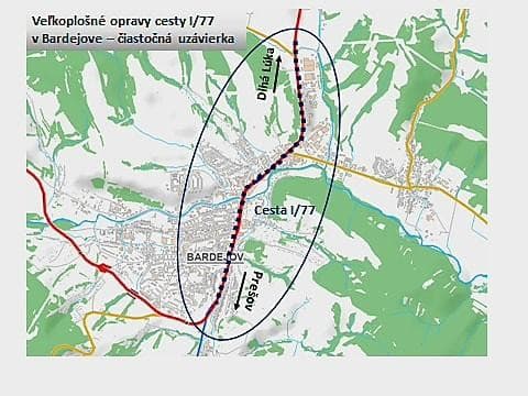 Od dnešného dňa 12.5.2025 do 11.07.2025 bude čiastočne uzavretá cesta I/77 v úseku: od ulice Starý blich - ulica Krátky rad - ulica Slovenská - ulica Duklianska v Bardejove z dôvodu stavebných prác.