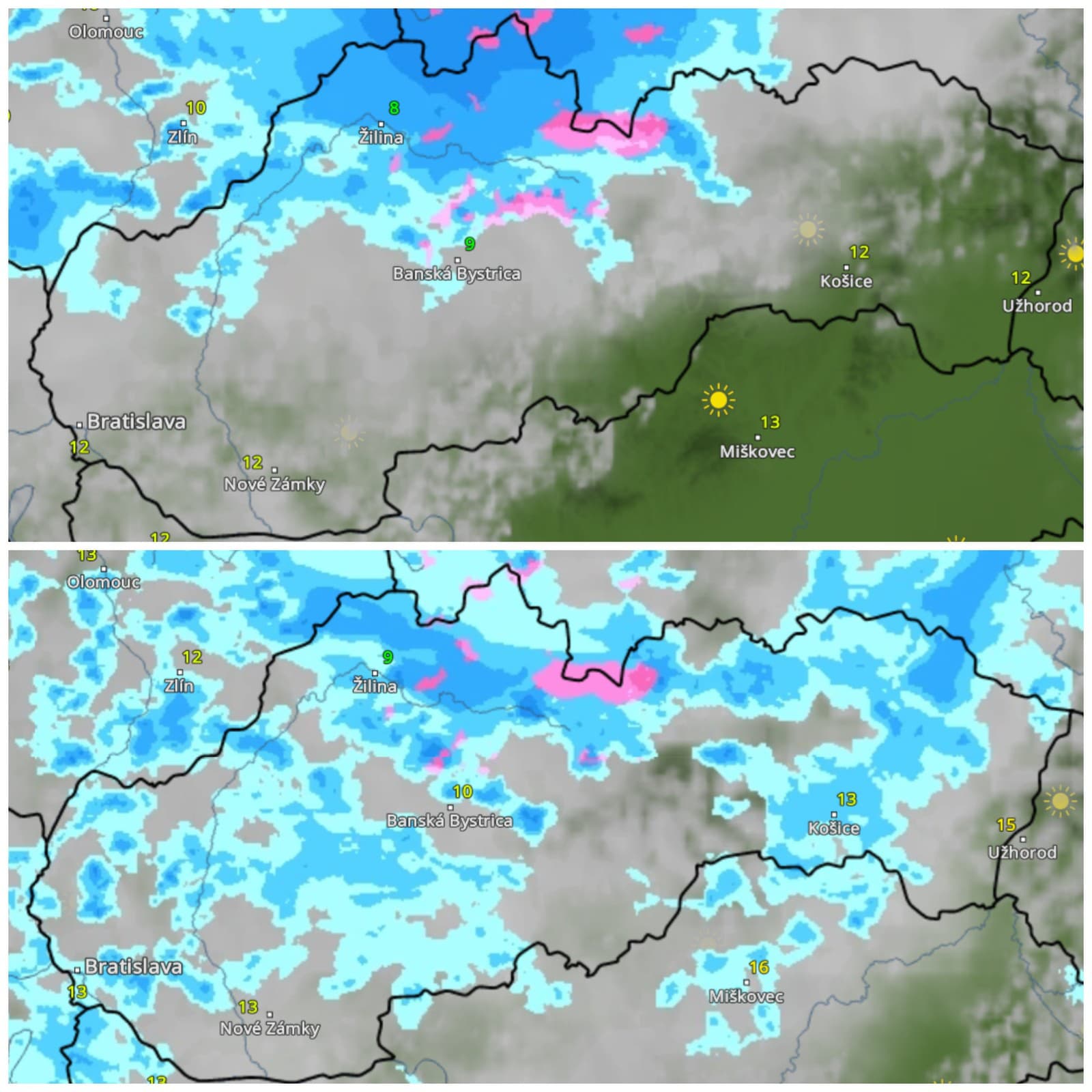 Predpoveď počasia na sobotu 09.00 h a 12.00 h. 