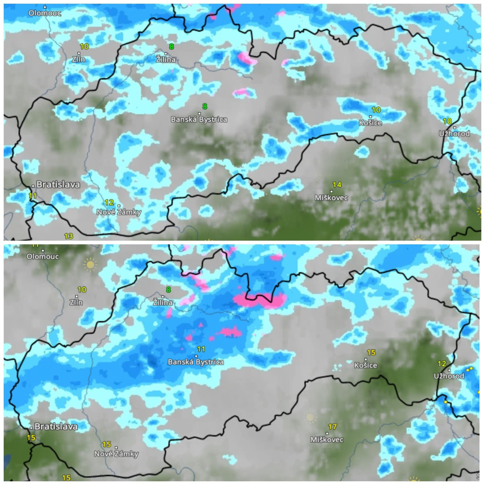 Predpoveď počas na nedeľu 08.00 h a 12.00 h