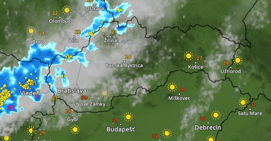 Predpokladaný prechod búrok o 19.00 h
