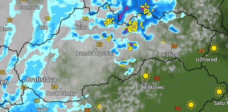 RADAR Predpodkladané búrky o 17.00 h