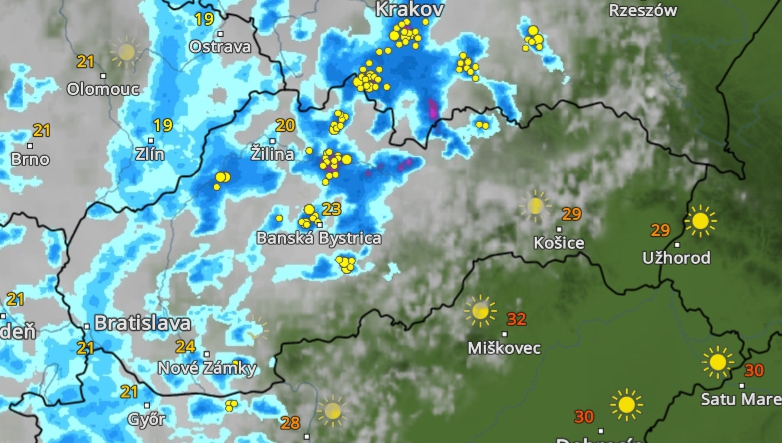 RADAR Predpodkladané búrky o 16.00 h