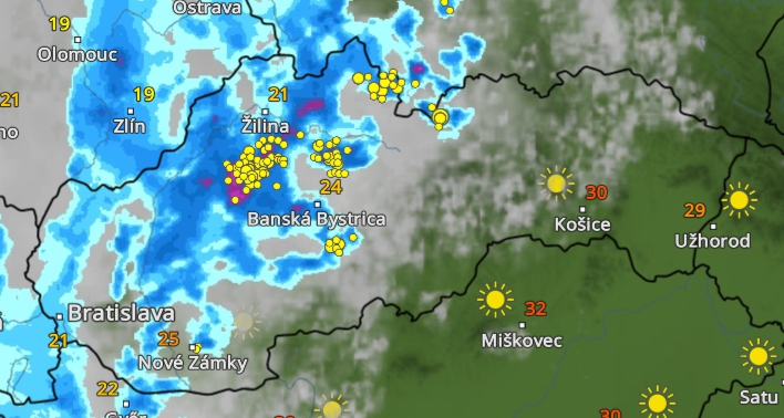 RADAR Predpodkladané búrky o 15.00 h