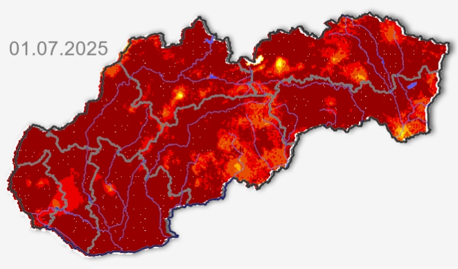 Predpokladaný stav sucha na začiatku júla na Slovensku