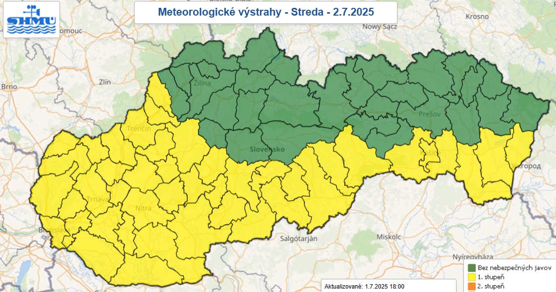 SHMÚ vydal pre vysoké