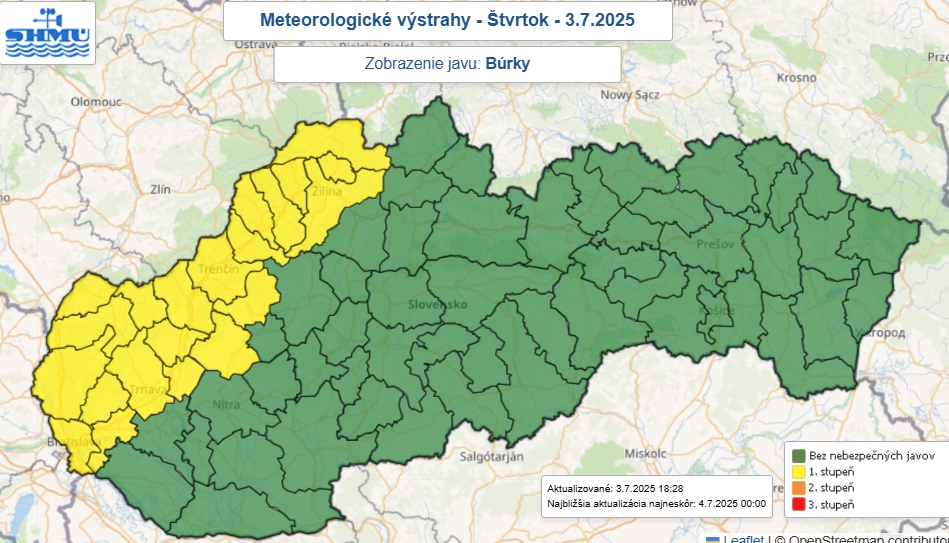 Vietor schladil západ Slovenska