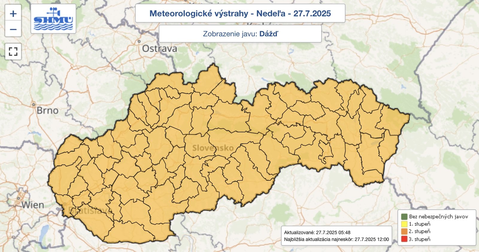 Meteorológovia vydali výstrahu druhého