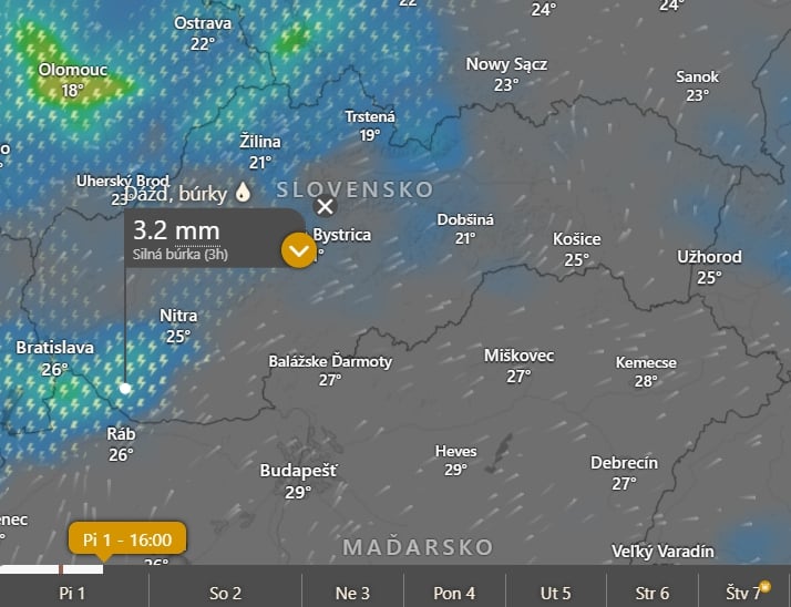 Prvé búrky by mohli na Slovensko doraziť v piatok popoludní