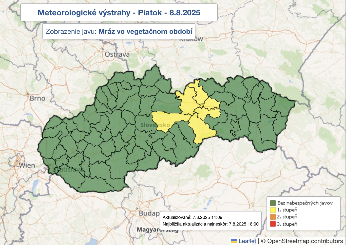 Výstraha pred prízemným mrazom