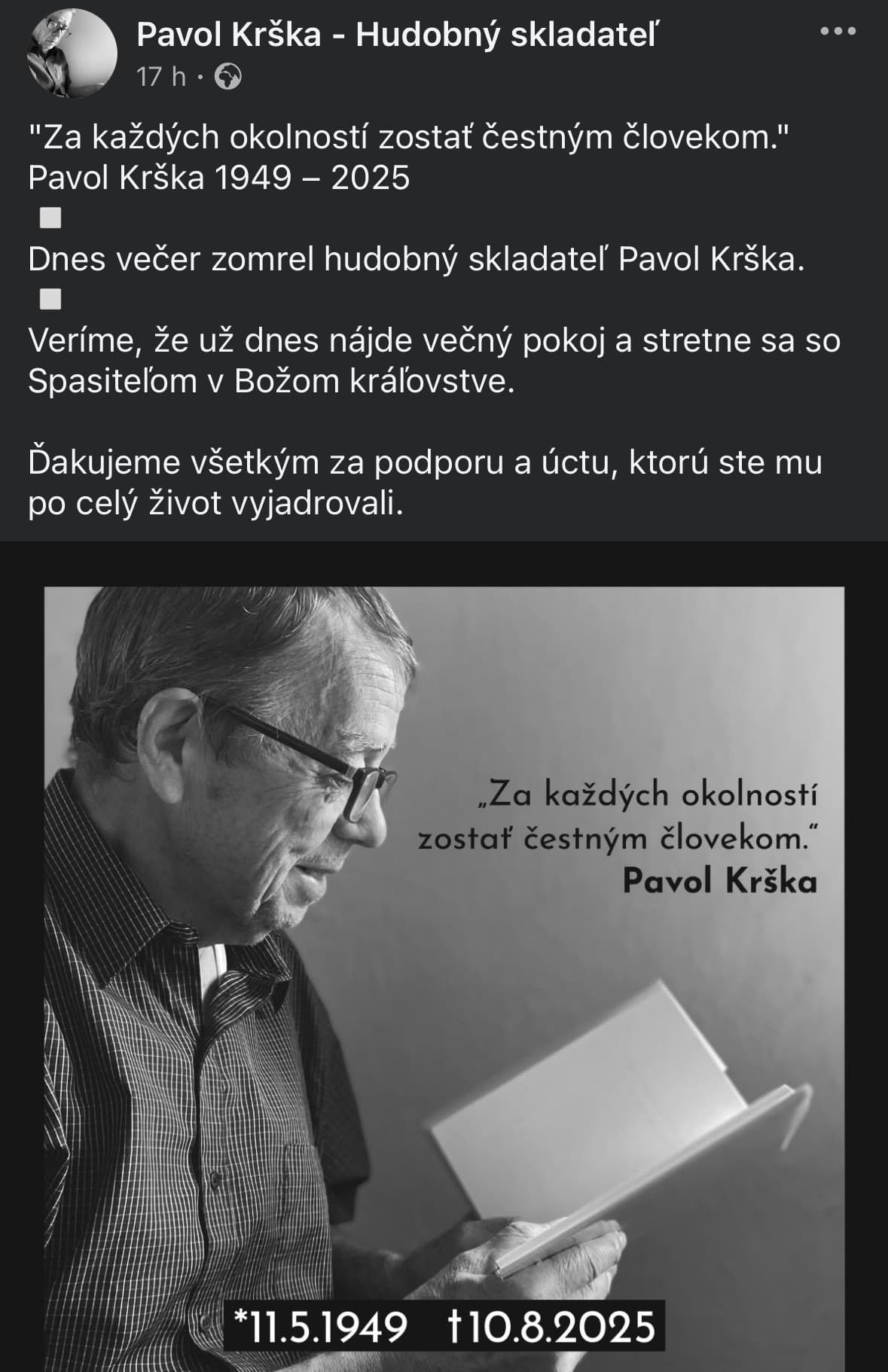 Hudobný svet zaplakal: Zomrel