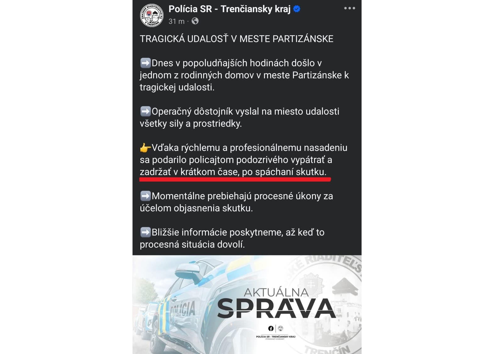 Vražda v Partizánskom rozhádala