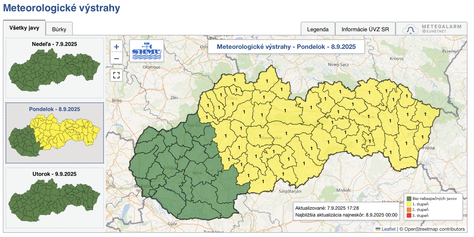 Na väčšine územia Slovenska