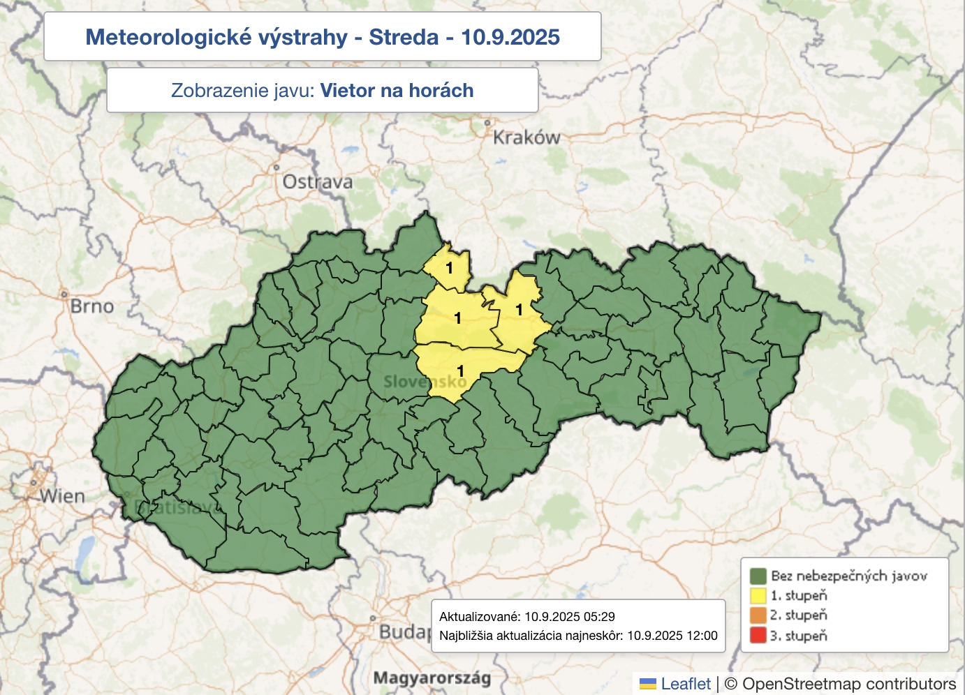 Výstraha pred vetrom na horách