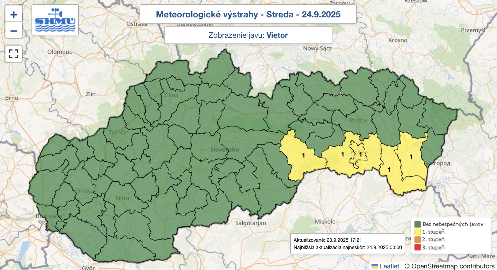Silný vietor zasiahne Košický