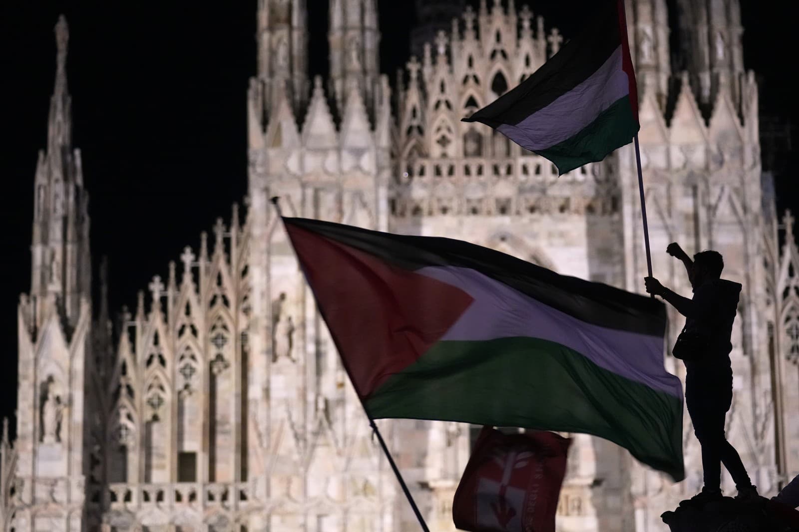 protest na podporu flotily Global Sumund a palestínskeho ľudu v talianskom meste Boloňa