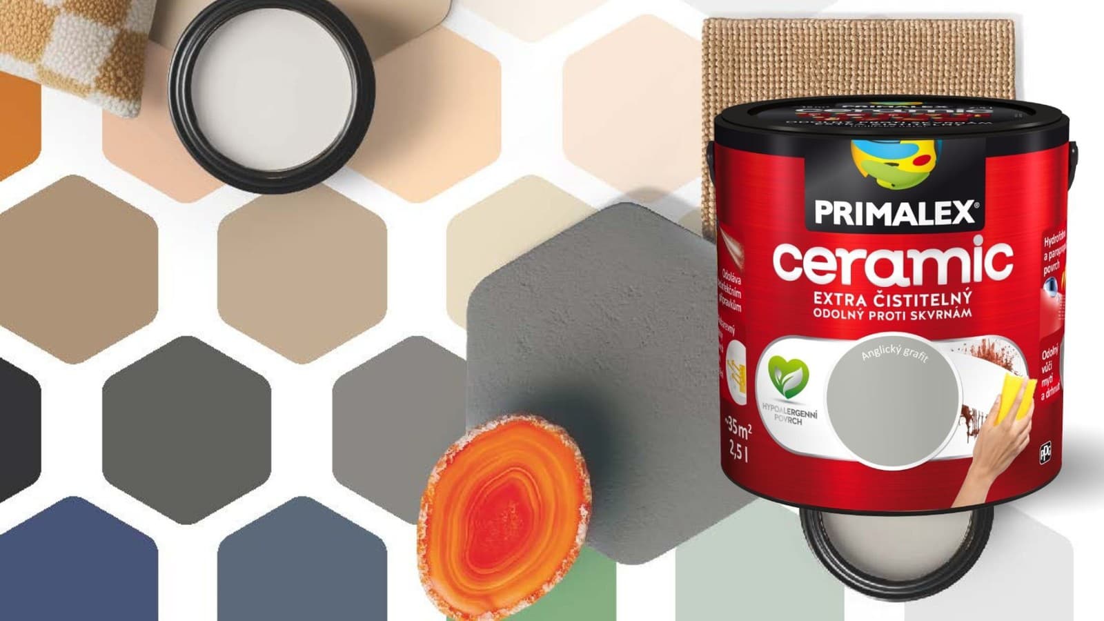 Primalex CERAMIC prináša 28 moderných odtieňov, ktoré sa dajú ľubovoľne kombinovať. Ďalších 40 000 odtieňov je možné zafarbiť podľa vášho výberu.