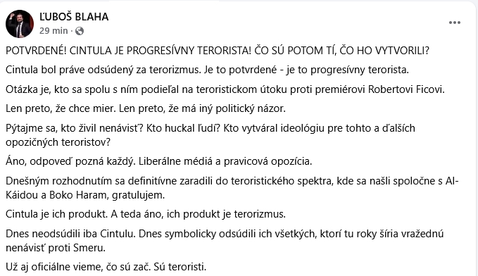 Atentátnik Cintula si vypočul