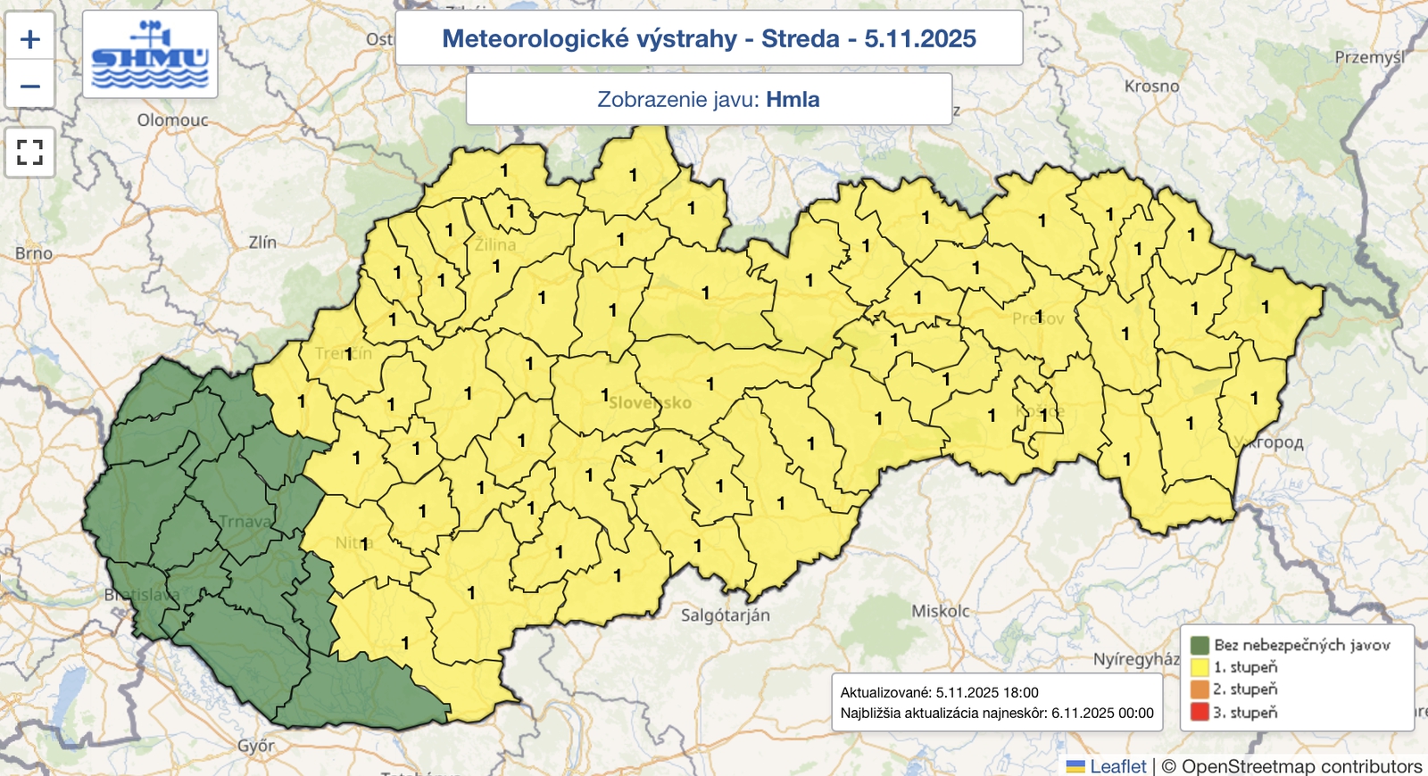 Spozornite: Na väčšine územia