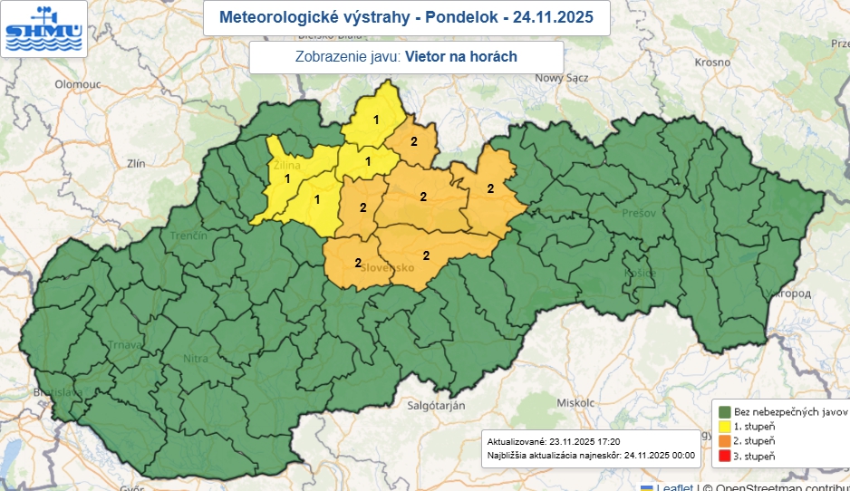Záveje, silný vietor a