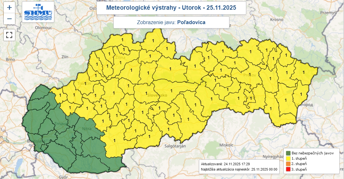 SHMÚ varuje pred poľadovicou,