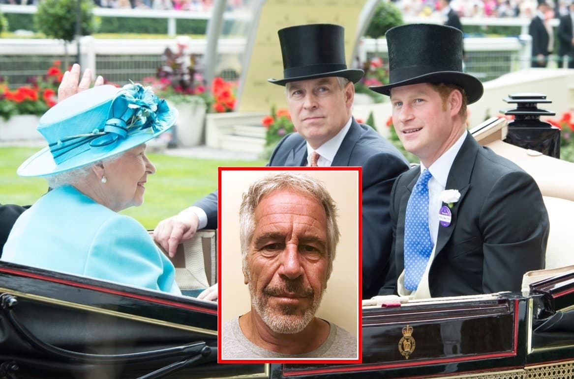 Americká magnát Jeffrey Epstein plánoval atentát na britskú kráľovskú rodinu (na fotke z ľava kráľovná Alžbeta II., princ Harry a princ Andrew)