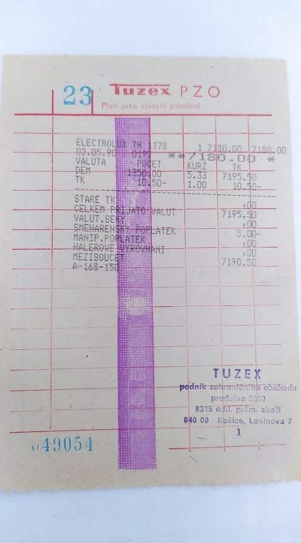 pokladničný blok z roku 1989