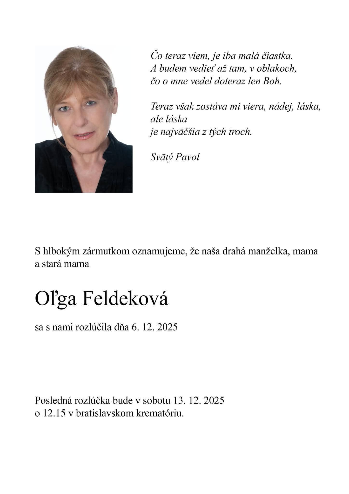 Oľga Feldeková, parte