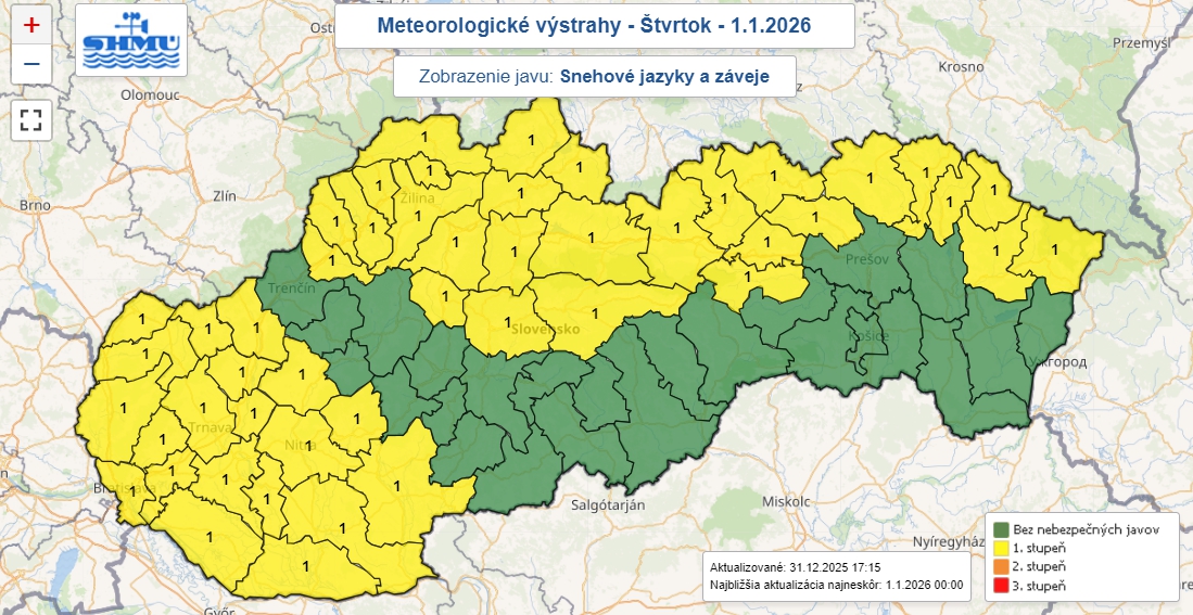 SHMÚ upozornil na snehové