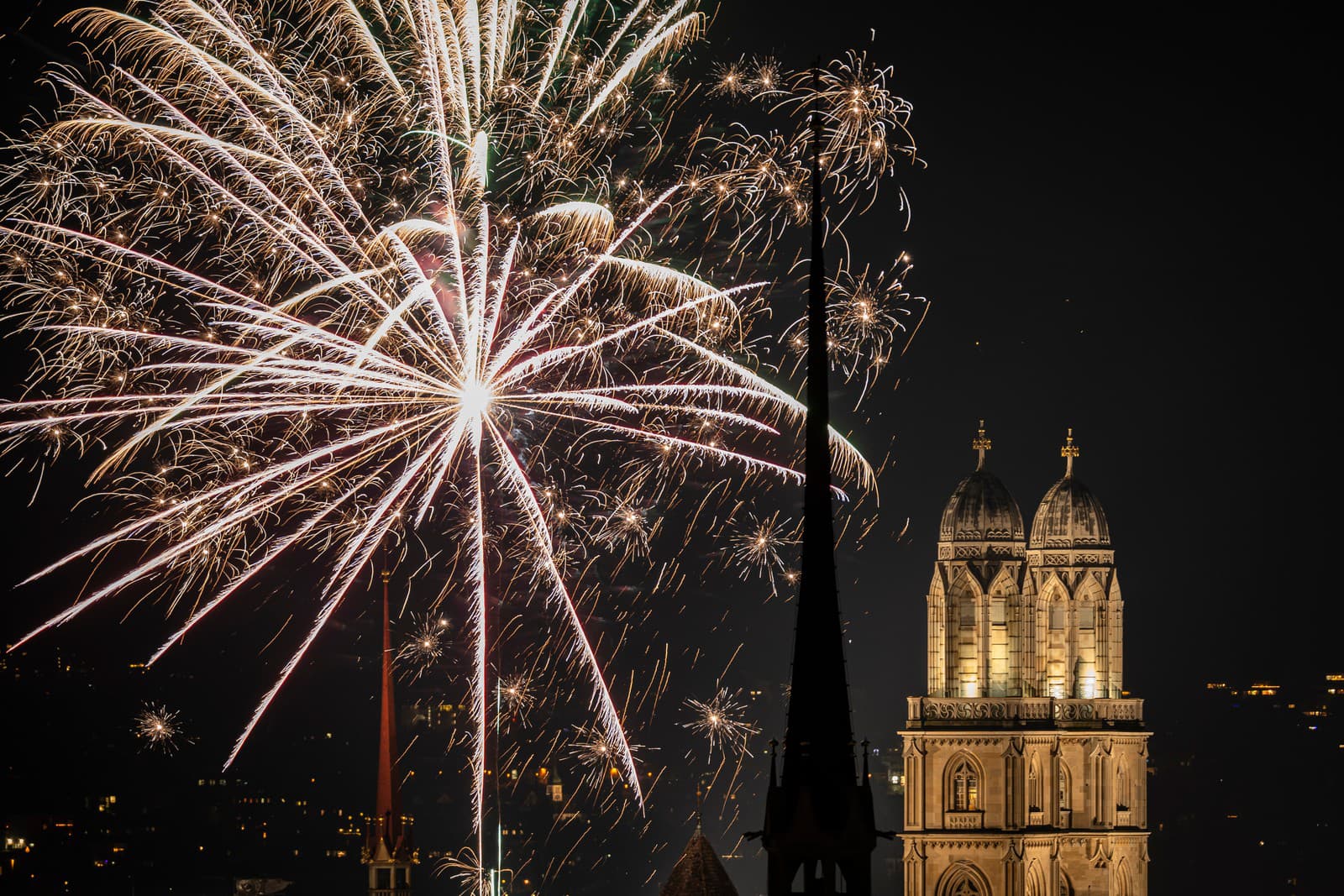 Ohňostroj počas osláv nového roka vo švajčiarskom Zürichu.