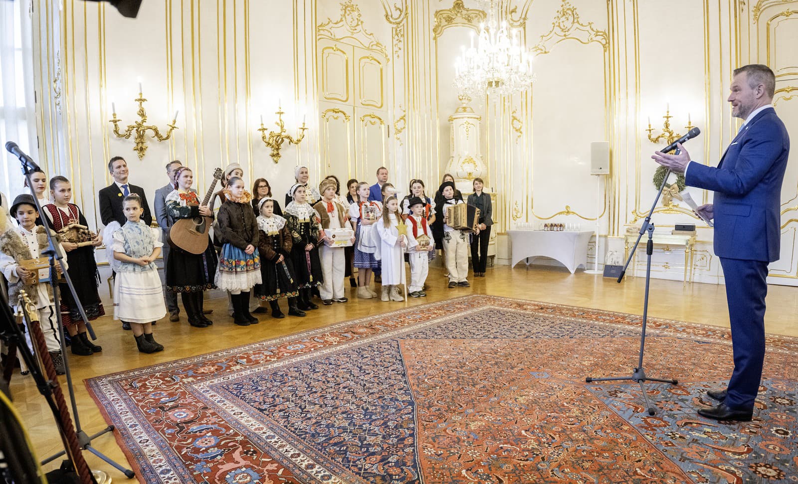 Na snímke prezident SR Peter Pellegrini počas novoročného prijatia koledníkov Dobrej noviny.