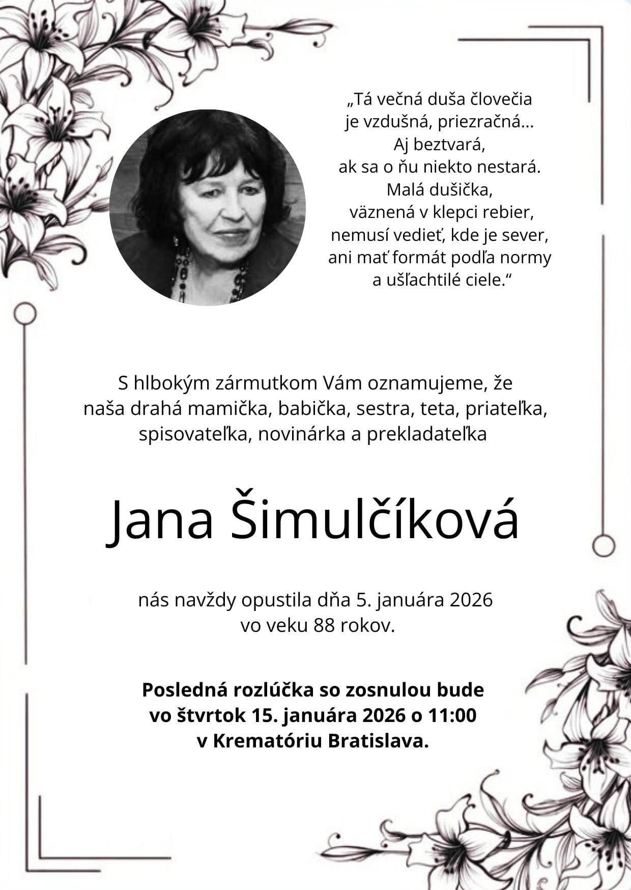 Smutná správa: Zomrela slovenská