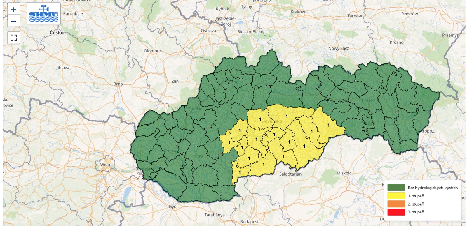 Hydrologické výstrahy pre stred Slovenska. 