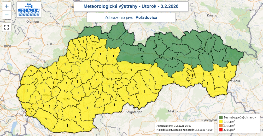 SHMÚ varuje pred poľadovicou: