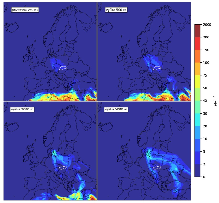 Koncentrácia saharského prachu v piatok v skorých ranných hodinách