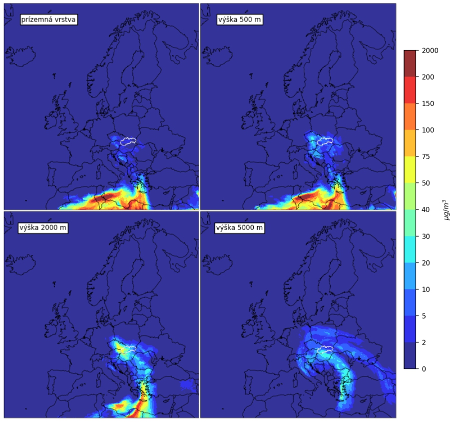 Koncentrácia saharského prachu vo štvrtok v ranných hodinách