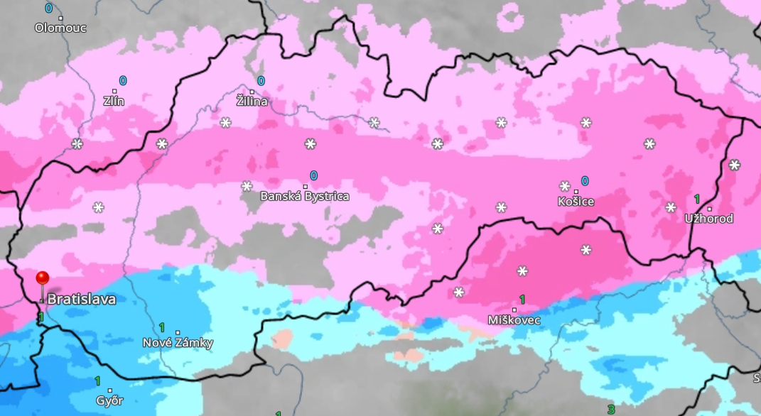 Predpokladaný vývoj o 20.00 h
