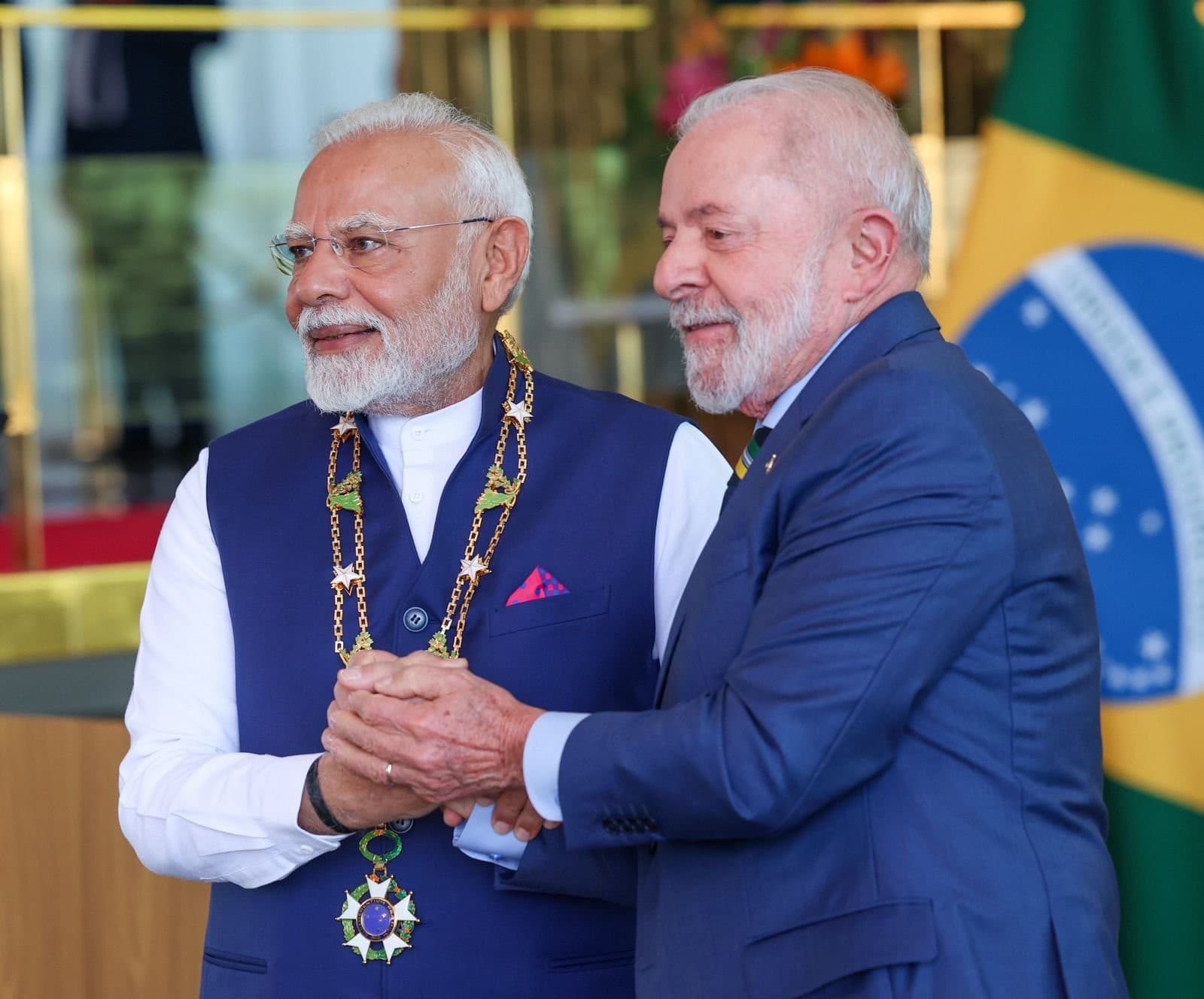 Indický premiér Naréndra Módí a brazílsky prezident Luiz Inácio Lula da Silva.
