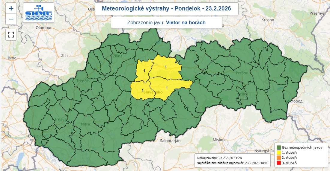SHMÚ varuje pred vetrom